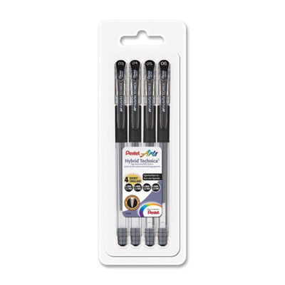 PLKN103456BP4 Pentel Hybrid Technica Gel Pen, Black Ink 4-Pk Clamshell