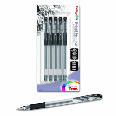 PL0KN10BP5A Pentel Hybrid Technica (0.3/0.4/0.5/0.6/0.8mm) Gel Pen, Black Ink 5-Pk