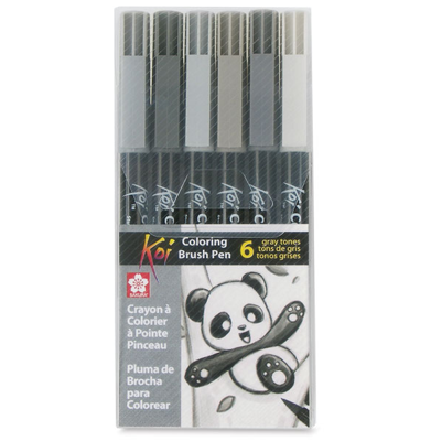 SKXBR-6SA Sakura Koi Coloring Brush 6 Pc Set - 6 Grays