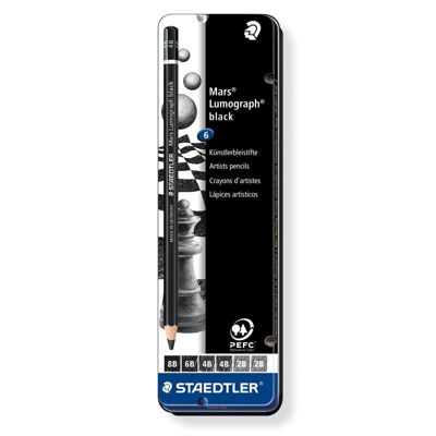 MS100BG6 Staedtler Lumograph Jet Black, Matt Graphite 6 Set