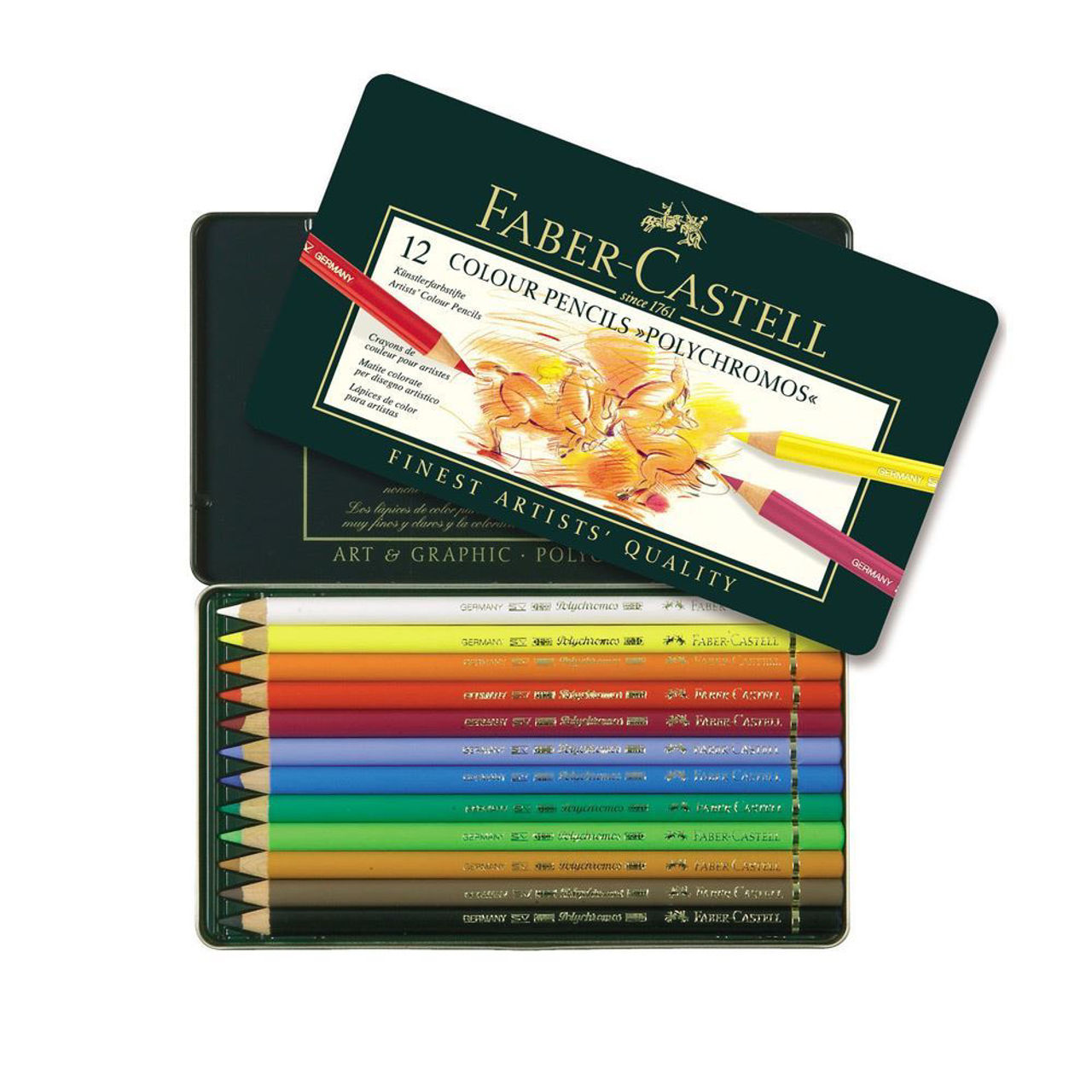 FC110012 Faber Castell POLYCHROMOS Artist Colored Pencil 12ct Metal Tin FC110012 Faber Castell POLYCHROMOS Artist Colored Pencil 12ct Metal Tin