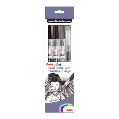 Pentel Color Brush Set, Black,Gray,Sepia, Aquash Water Brush Box Set