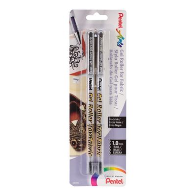 Pentel Gel Roller For Fabric 1.0mm Blk Ink - 2pk