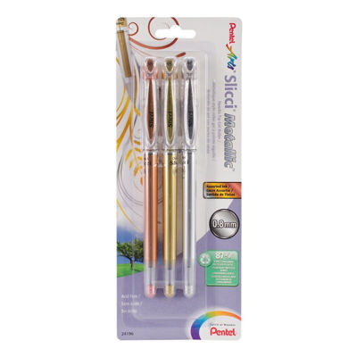 Pentel Slicci Metallic (0.8mm) 3-Pk Gold, Silver & Bronze