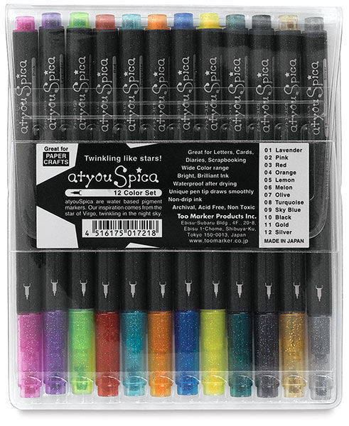 Extra Fine Tip glitter paint pen - Set of 12 glitter markers